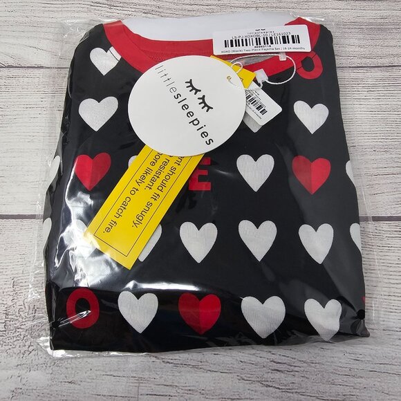 NIB Little Sleepies XOXO Black Two Piece Pajama Set Size 18-24 months